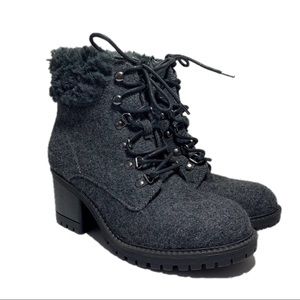 BLK Faux Fur Lug Sole Flannel Boots